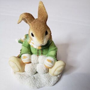 Adorable Vintage Blushing Bunnies Ceramic Snowball Bunny Rabbit Figurine 2"